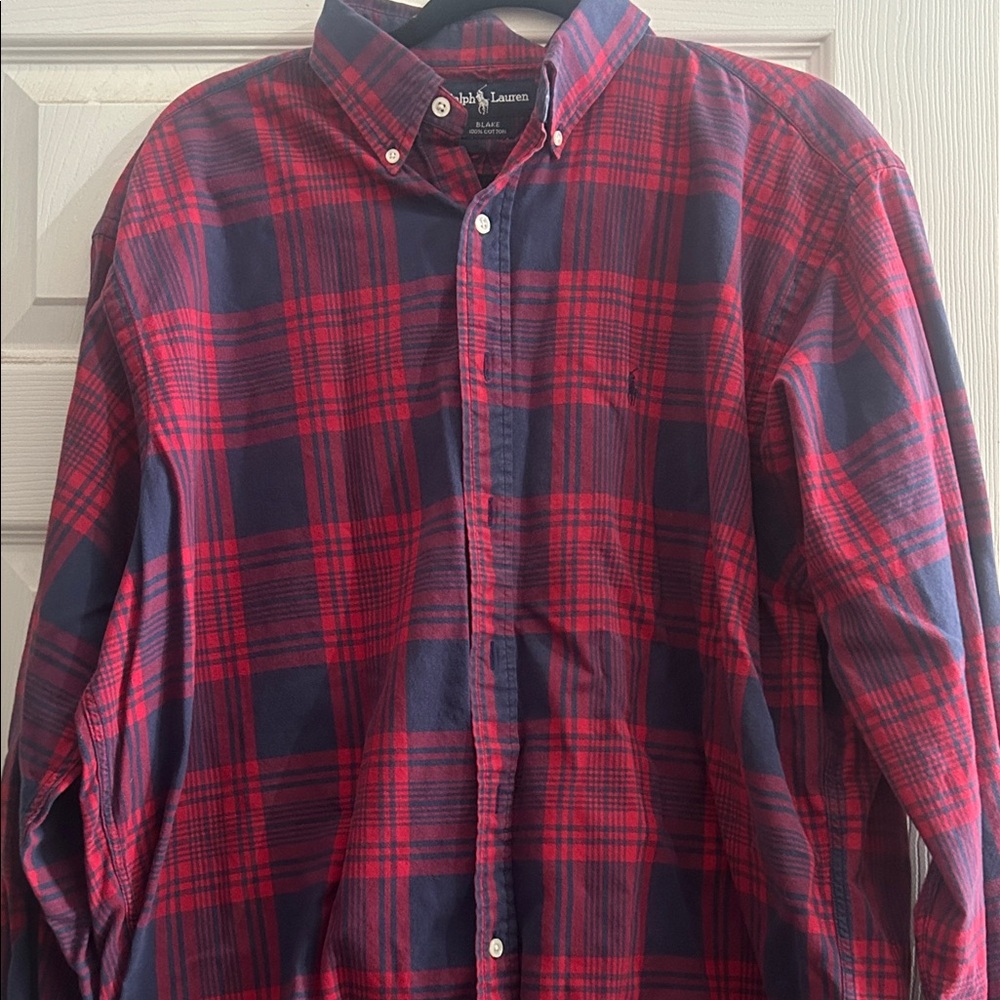 Ralph Lauren Men's Red and Blue Plaid Shirt